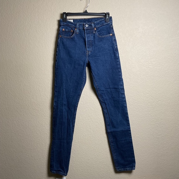 Levis Womens W25 L32 501 Skinny‎ Premium Blue Denim High Wasted Jeans - Picture 1 of 10